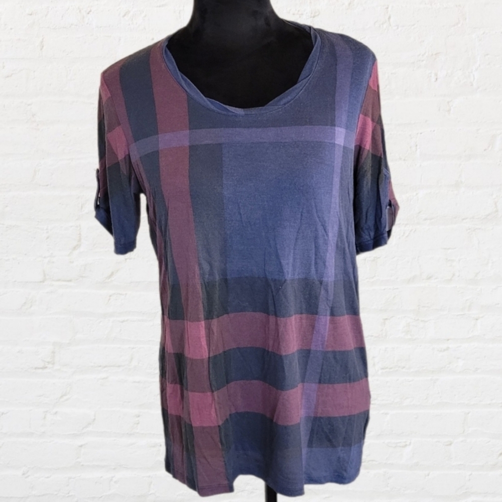 Burberry Brit Purple Plaid Top SzL